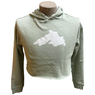 Crackled Lake Superior - Lightweight Crop Hooded Sweatshirt - Sage