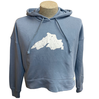 Crackled Lake Superior - Cropped Eco-Washed Modern Terry Hoodie - Washed Denim