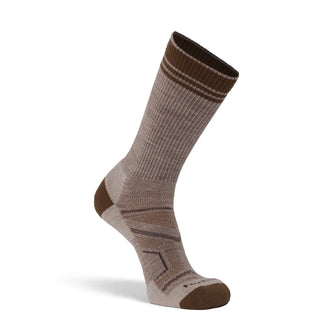 Fox River Backcountry lightweight hiking socks in neutral tones, featuring reinforced heel and toe, ribbed arch support, and breathable mesh panels—ideal for outdoor adventures.