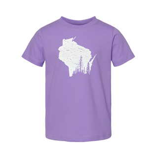 Toddler Northwoods T-Shirt with northern Wisconsin forest graphic, soft 100% cotton toddler tee,  nature-themed kids shirt for outdoor adventures.