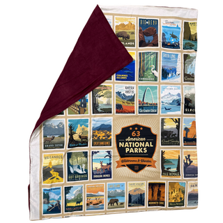 National Parks Wilderness Wonders Fleece Lined Blanket - Burgundy Backing - USA Made