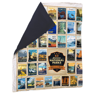 National Parks Wilderness Wonders Fleece Lined Blanket - Heavyweight Breathable Black Grid Fleece Backing - USA Made