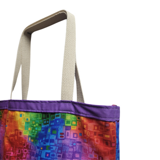 Shop in style with this classy 100% Cotton Tote Bags. Great for heading to the library, yoga, shopping, or to keep your projects contained.  Size: 16" wide x 17" long x 4" gusseted bottom Materials: 100% cotton with cotton liner and webbing. USA Made in Washburn, Wisconsin