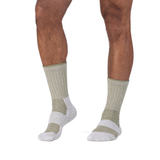 Fox River Backcountry lightweight hiking socks in neutral tones, featuring reinforced heel and toe, ribbed arch support, and breathable mesh panels—ideal for outdoor adventures.