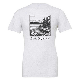 Woodcut Shoreline Lake Superior T-shirt - Ash Grey