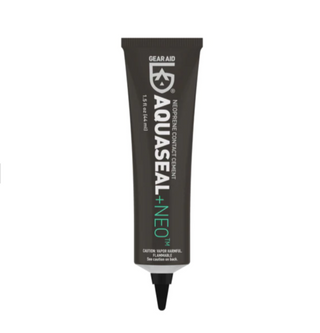 Wetsuit repair is simple and quick with Aquaseal NEO. Previously known as Seal Cement, this black contact cement is formulated to permanently bond with neoprene and other coated materials. With this flexible liquid adhesive, repairing neoprene gear can be done within half an hour.