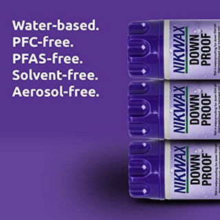 Easy to use, safe, high performance wash-in waterproofing for down filled clothing and gear.