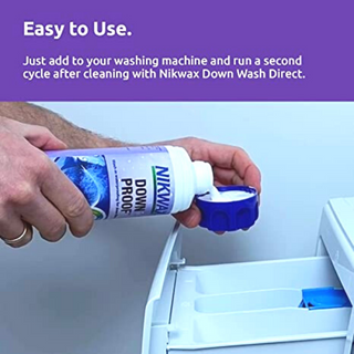 Easy to use, safe, high performance wash-in waterproofing for down filled clothing and gear.