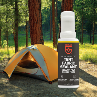 Restore your tent or coated fabrics in a snap with this easy Gear Aid Sealant.  This clear sealant makes tent waterproofing hassle-free with its built-in foam applicator brush. Over time, the protective waterproofing on a tent floor, rain fly, or tarp wears out and begins to flake off.  When a rainfly gets sticky or backpacks start delaminating, make them perform again with Seam Grip TF Tent Fabric Sealant.