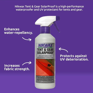 Spray on waterproofing and UV blocker for tents and gear.  Adds water repellency, increases fabric strength, and protects against UV deterioration.  Great for synthetic tents, awnings, marquees, rucksacks, panniers, camera bags, and backpacks. Waterproofs and maintains breathability. Easy application instructions on package. Eco-friendly garment and gear care.