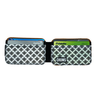 Low-profile bi-fold design 4 card slots ID window External elastic cash stash Magnetic closure Includes RFID-blocking card Dimensions: 2.5" x 4"