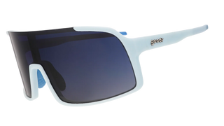 Semi-rimless, blue shield frames. Polarized gradient lenses reduce glare from the sun shining on your kidnapper's metallic exoskeleton. Won't slip or bounce while you desperately try to escape your cyborg captors. (P.S. Resistance is futile.)&nbsp;