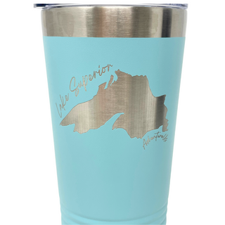 Teal Lake Superior - 16 oz Tumbler Travel Mug - AdventureUs