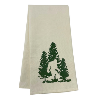 One 28" x 20" cream colored towel
6" x 4.5" design of an elusive Sasquatch and fir tree
Proudly designed and printed in Washburn, WI, USA