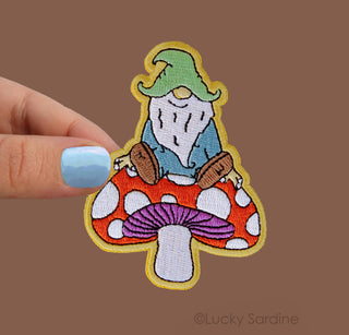 Gnome & Mushroom, Toadstool Garden Embroidered Iron-On Patch: No (Loose Patches)