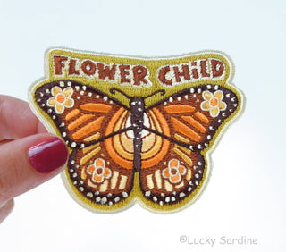 Flower Child Monarch Butterfly, Hippie Embroidered Patch: Yes (Include Retail Packaging)