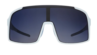 Semi-rimless, blue shield frames. Polarized gradient lenses reduce glare from the sun shining on your kidnapper's metallic exoskeleton. Won't slip or bounce while you desperately try to escape your cyborg captors. (P.S. Resistance is futile.)
