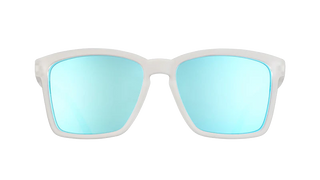 These lil goodrs offer the same great benefits as our other frame styles, but they're perfectly suited for petite noggins.&nbsp;They're approximately 9% smaller in width than our OGs so they're better suited for smaller, more narrower noggins and faces. Clear, translucent frames with blue reflective lenses in our smallest fit.