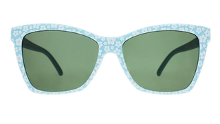 Iconic limited-edition baby blue Pop Gs w/ green non-reflective lenses featuring a cherry blossom print. 