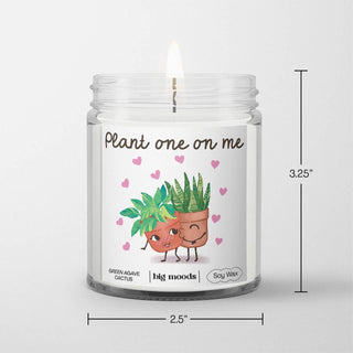 "Plant One On Me" Green Agave Cactus  - 5oz Soy Candle