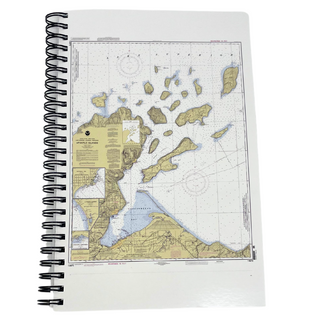 Perfect for all of your notes and to remind you of your connection to the Apostle Islands! Waterproof cover features a topographic map of the Apostle Islands Lined 160 pages Lay-flat spiral binding 5.5" x 8.5"