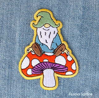 Gnome & Mushroom, Toadstool Garden Embroidered Iron-On Patch: No (Loose Patches)