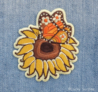 Sunflower & Monarch Butterfly, Retro Hippie Iron-On Patch: No (Loose Patches)