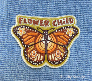 Flower Child Monarch Butterfly, Hippie Embroidered Patch: Yes (Include Retail Packaging)