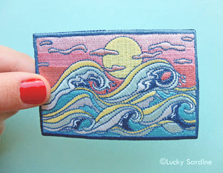 Ocean Waves & Sunset, Surfing Embroidered Iron-On Patch: No (Loose Patches)