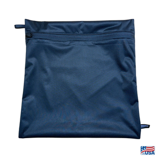 Eco-friendly, water-resistant pack bags keep messes contained and gear organized. Perfect for travel, wet swimsuits, toiletries, or hiking essentials, they make sustainable living simple and stylish. USA Made in Wisconsin with USA eco-friendly fabric.  Color Black. Size Large 14 inches wide by  14.5 inches tall.