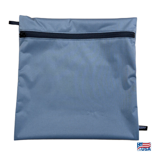 Eco-friendly, water-resistant pack bags keep messes contained and gear organized. Perfect for travel, wet swimsuits, toiletries, or hiking essentials, they make sustainable living simple and stylish. USA Made in Wisconsin with USA eco-friendly fabric.  Color Grey. Size Large 14 inches wide by  14.5 inches tall.