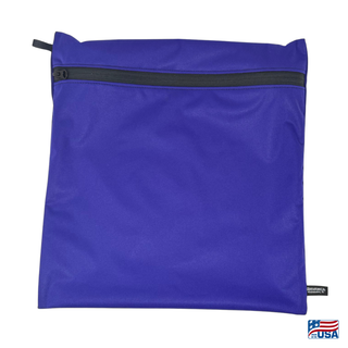 Eco-friendly, water-resistant pack bags keep messes contained and gear organized. Perfect for travel, wet swimsuits, toiletries, or hiking essentials, they make sustainable living simple and stylish. USA Made in Wisconsin with USA eco-friendly fabric.  Color Violet. Size Large 14 inches wide by  14.5 inches tall.