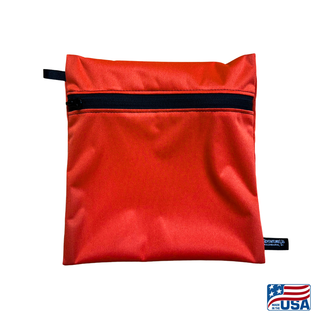 Eco-friendly, water-resistant pack bags keep messes contained and gear organized. Perfect for travel, wet swimsuits, toiletries, or hiking essentials, they make sustainable living simple and stylish. USA Made in Wisconsin with USA eco-friendly fabric.  Color Red. Size medium 9 inches wide by 9 inches tall.