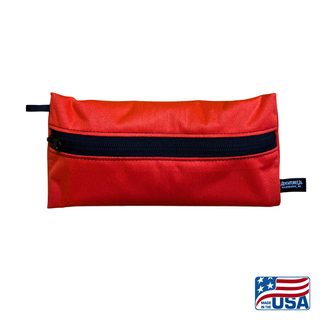 Eco-friendly, water-resistant pack bags keep messes contained and gear organized. Perfect for travel, wet swimsuits, toiletries, or hiking essentials, they make sustainable living simple and stylish. USA Made in Wisconsin. Red color with black zipper and hang loop. Size Small 9 inches by 4.5 inches.