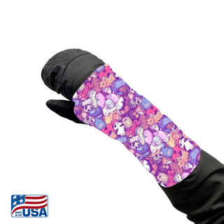 Snow Sleeves® Wrist Gaiters are a fun and functional wrist warmer that can be worn over or under jacket sleeves. Specifically designed thumb hole ensures flexible movement.  Stretchy enough to be worn by kids and adults. Soft and easy to wash fabric. Stay warmer, Play longer! Snow Sleeves®  Wrist Gaiters and warmers invented and made in the USA by AdventureUs in Washburn Wisconsin.