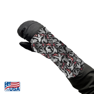 Snow Sleeves® Wrist Gaiters are a fun and functional wrist warmer that can be worn over or under jacket sleeves. Specifically designed thumb hole ensures flexible movement.  Stretchy enough to be worn by kids and adults. Soft and easy to wash fabric. Stay warmer, Play longer! Snow Sleeves®  Wrist Gaiters and warmers invented and made in the USA by AdventureUs in Washburn Wisconsin.