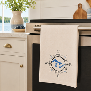 Great Lakes Compass Rose Tea Towel - Natural Kitchen Towel