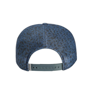 Blue Trout Skin sublimated printed unstructured breathable ripstop brimmed hat with decorate contrasting rope accent and silver embroidered Lake Superior patch by AdventureUs in Wisconsin back view with snapback closure.