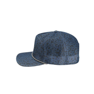Blue Trout Skin sublimated printed unstructured breathable ripstop brimmed hat with decorate contrasting rope accent and silver embroidered Lake Superior patch by AdventureUs in Wisconsin side view.