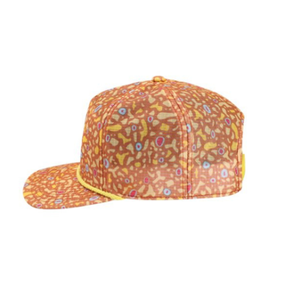 Trout Skin sublimated printed unstructured breathable ripstop brimmed hat with decorate contrasting rope accent and silver embroidered Lake Superior patch by AdventureUs in Wisconsin side view.