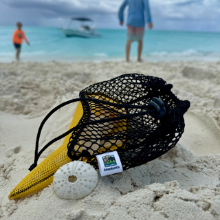 Mesh collecting bag used for Lake Superior agates, beach stones, shells, and outdoor nature treasures. AdventureUs Mesh Collecting Bag 