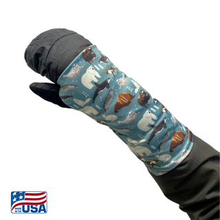 Snow Sleeves® Wrist Gaiters are a fun and functional wrist warmer that can be worn over or under jacket sleeves. These comfortable, unique wrist covers protect the gap between glove and jacket sleeves to keep the snow and cold out, so that you can focus on enjoying the outdoors. Snow Sleeves®  Wrist Gaiters and warmers invented and made in the USA by AdventureUs in Washburn Wisconsin.