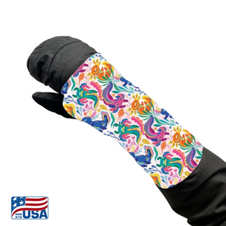 Snow Sleeves® Wrist Gaiters are a fun and functional wrist warmer that can be worn over or under jacket sleeves. These comfortable, unique wrist covers protect the gap between glove and jacket sleeves to keep the snow and cold out, so that you can focus on enjoying the outdoors. Snow Sleeves®  Wrist Gaiters and warmers invented and made in the USA by AdventureUs in Washburn Wisconsin.