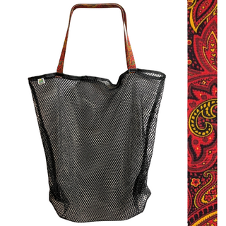 Made to haul all your beach necessities, you will love this bag!  This durable bag is perfect for trips to the beach, park, or local sporting event.  Sturdy black mesh bag with choice of colorful handles Generous size of 23" wide by 19" tall with a 3" gusseted base Eco-friendly manufacturer remnant (leftover) mesh Strong seams joined with nylon binding Durable, heaty-duty, shoulder length handles