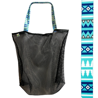 Made to haul all your beach necessities, you will love this bag!  This durable bag is perfect for trips to the beach, park, or local sporting event.  Sturdy black mesh bag with choice of colorful handles Generous size of 23" wide by 19" tall with a 3" gusseted base Eco-friendly manufacturer remnant (leftover) mesh Strong seams joined with nylon binding Durable, heaty-duty, shoulder length handles