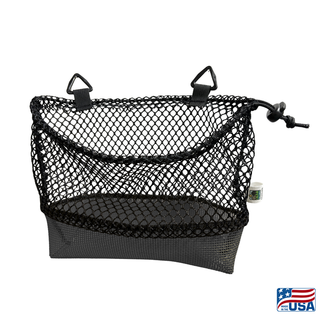Black AdventureUs mesh collecting bag with carrying strap for agate hunting, rock collecting, mushroom foraging, and beachcombing.