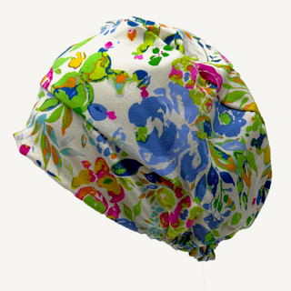 Soft chemotherapy hat made from stretchy fabric. Palliative care hat designed for hair loss comfort. Locally made chemo hat from AdventureUs in Washburn, WI