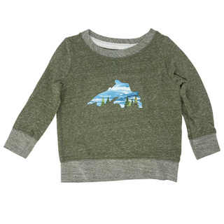 Socially-conscious made sweatshirt with Lake Superior inspired art designed and printed by AdventureUs in Washburn Wisconsin.