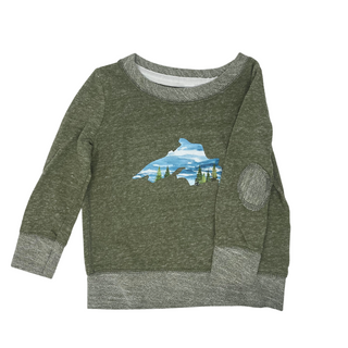 Socially-conscious made sweatshirt with Lake Superior inspired art designed and printed by AdventureUs in Washburn Wisconsin.