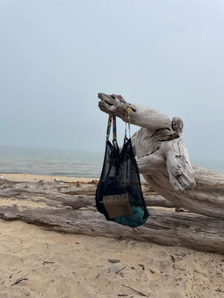 Mesh Beach Bag - Black with Starry Night Handles